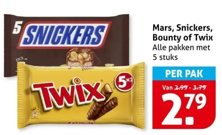 Aanbieding: Mars, Snickers, Bounty of Twix