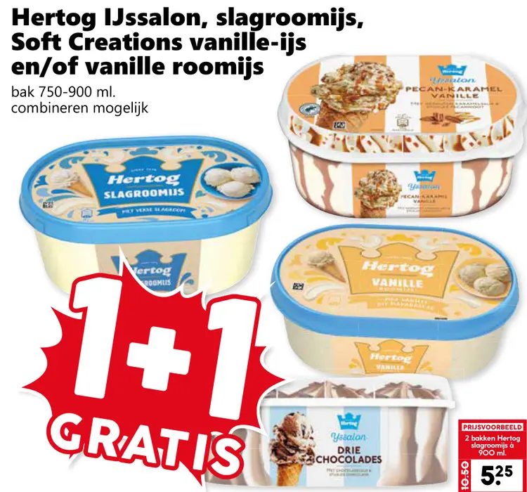 Aanbieding: Hertog Ijssalon, slagroomijs, Soft Creations vanille-ijs en/of vanille roomijs