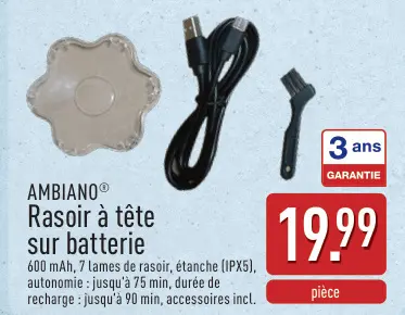 Offre: Rasoir à tête sur batterie