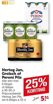 Aanbieding: Hertog Jan, Grolsch of Peroni Pils