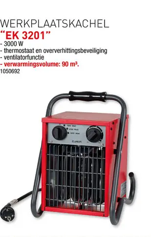 Promotie: Eurom EK3201 elektrische werkplaatskachel met thermostaat 3000W