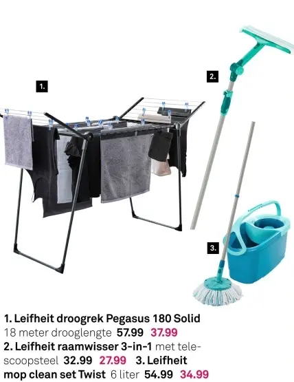 Aanbieding: Vintastic droogrek Pegasus 180 Solid, raamwisser 3-in-1 of mop clean set Twist