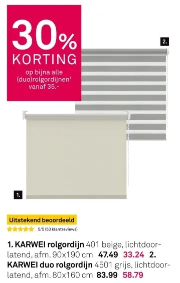 Aanbieding: Duo rolgordijn 4501 grijs of 401 beige