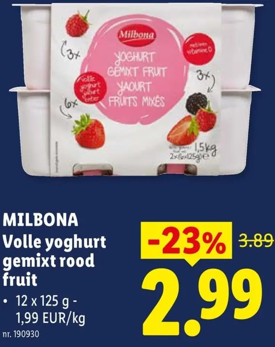 Promotie: Volle yoghurt gemixt rood fruit