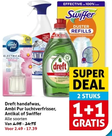 Aanbieding: Dreft handafwas, Ambi Pur luchtverfrisser, Antikal of Swiffer