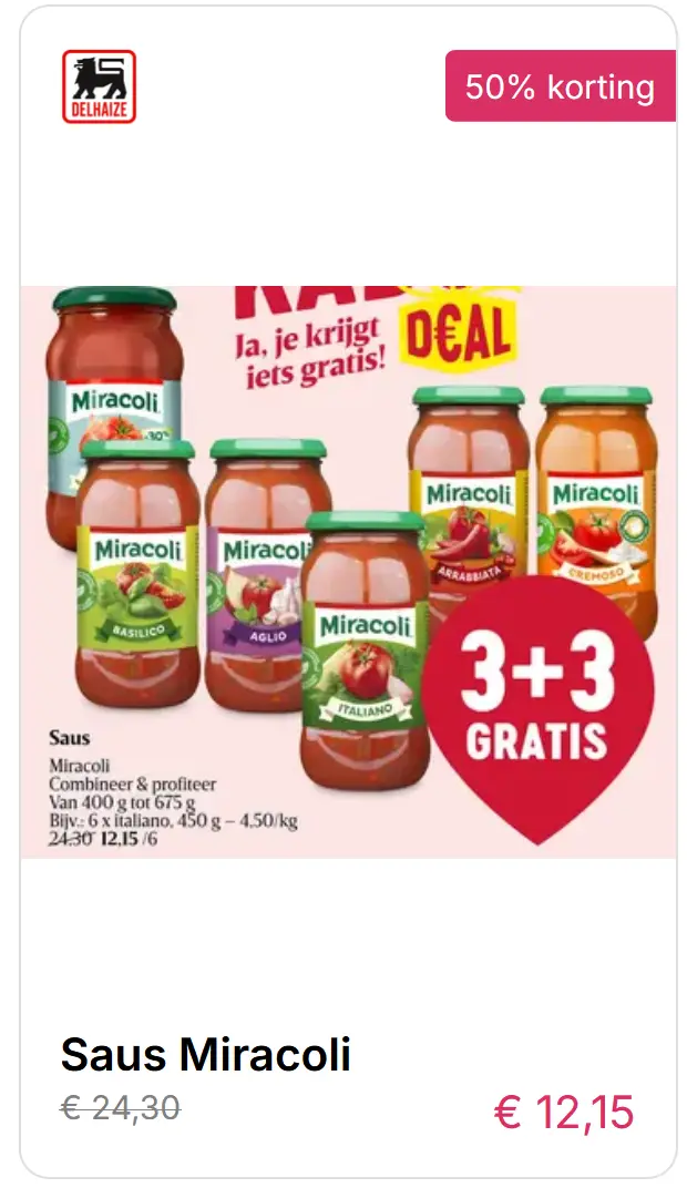 Aanbieding Saus Miracoli 3+3 gratis marketingtruc voorbeeld