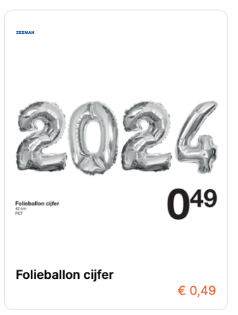 Zeeman • folieballonnen • 2024 • cijfer • jaarwisseling • oud en nieuw
