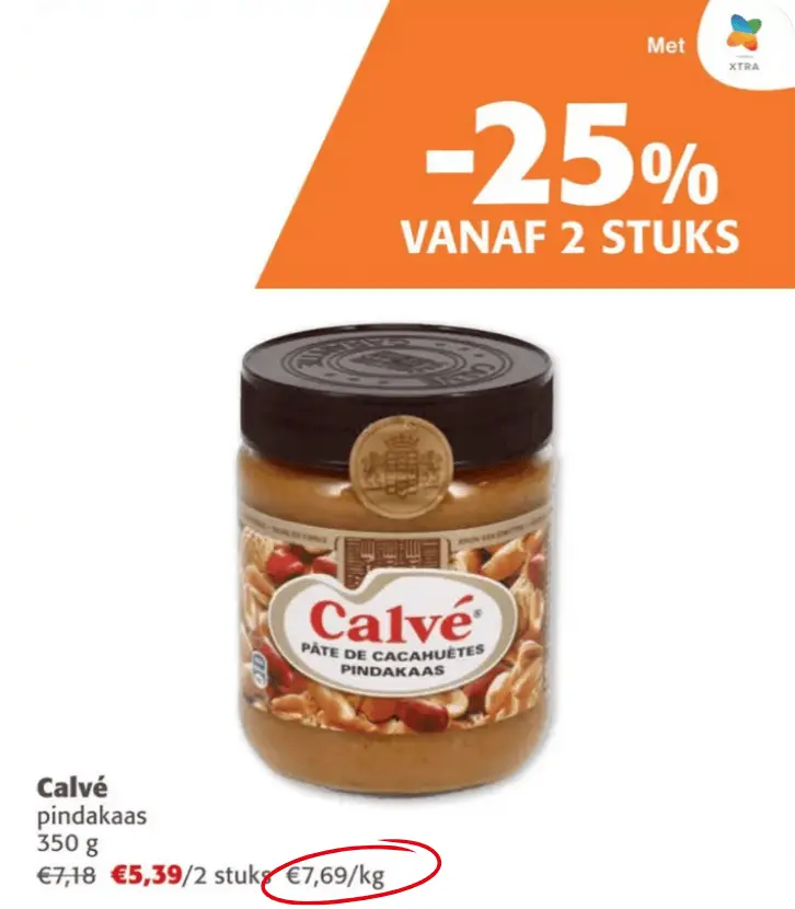Calvé pindakaas 25% korting bij Colruyt