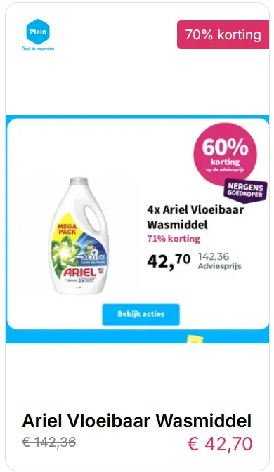 Aanbieding Ariel Vloeibaar Wasmiddel adviesprijs 60% kortingmarketingtruc voorbeeld