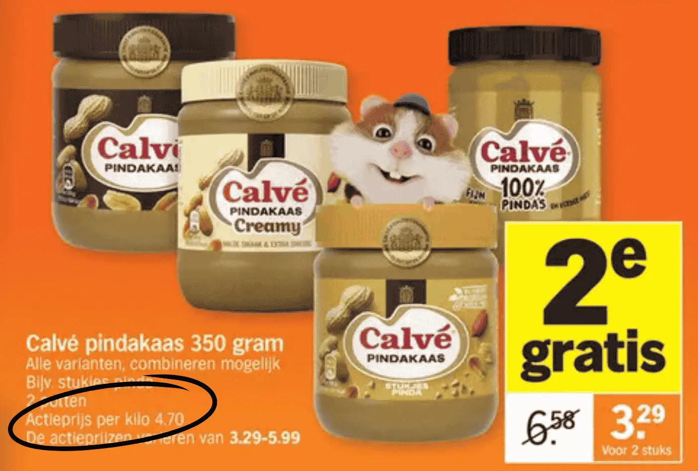 Calvé pindakaas 350 gram aanbieding bij Albert Heijn, 2e gratis.