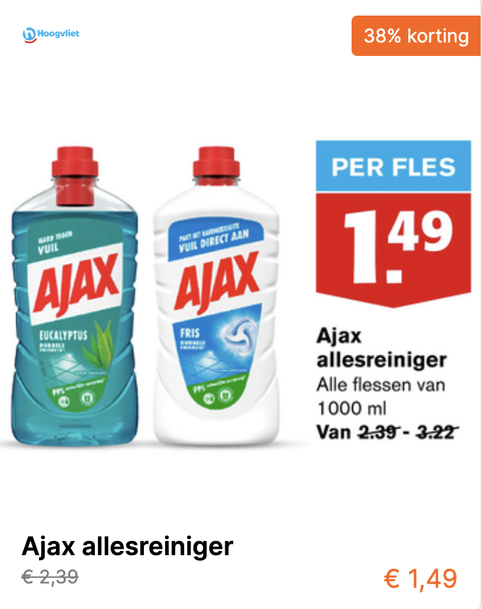 Schoonmaakmiddel in de aanbieding uit de folder van Hoogvliet van het merk Ajax