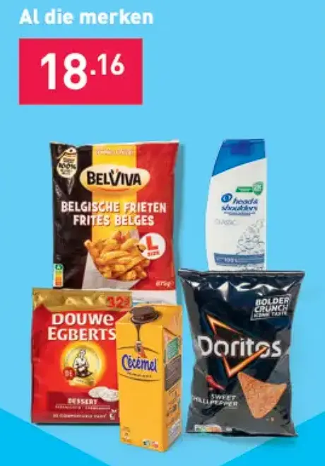 Totale prijsoverzicht met A-merken zoals Head & Shoulders, Douwe Egberts en Doritos